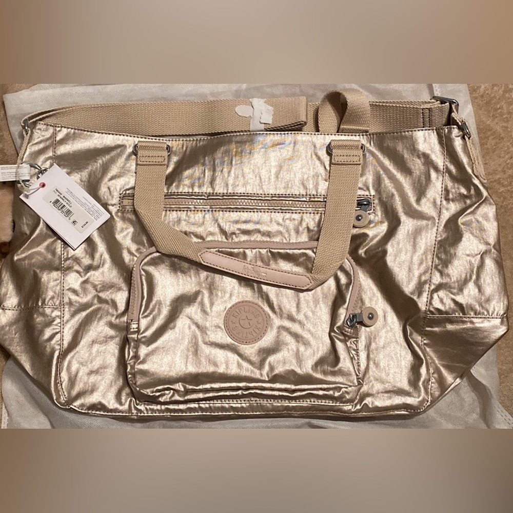 Gorgeous new with tags large Kipling bag in sparkly gold!